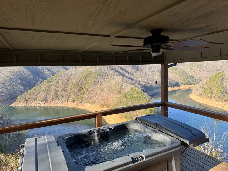 Hot tub on covered deck