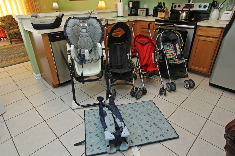 Equipped with high chairs, strollers and cribs!