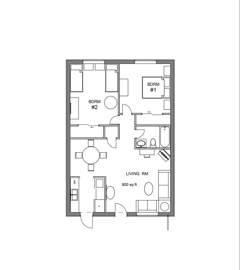 800 sq ft 2/1 condo