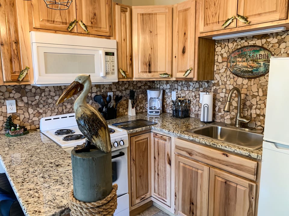 Our little kitchen has everything you need to enjoy your stay.