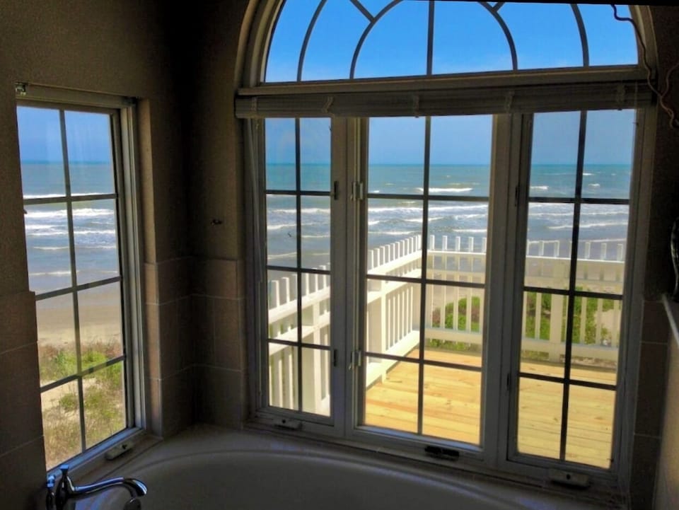 Huge beach views from the master bathroom, overlooking the master bedroom deck.