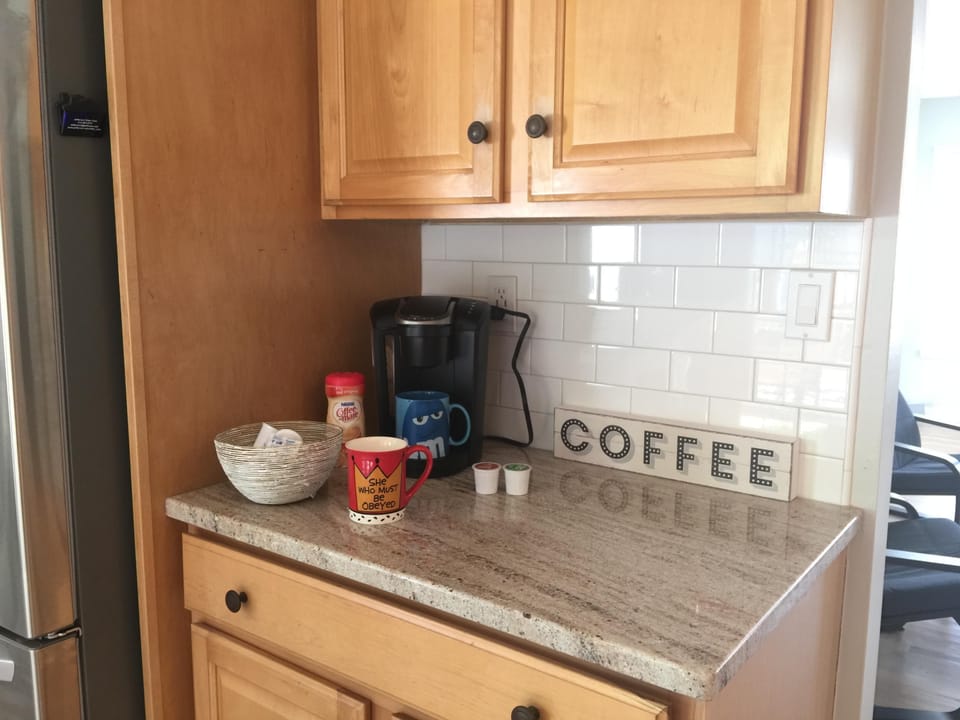 Morning Coffee Corner.  Complementary starter coffee, sugar & creamers.  KEURIG