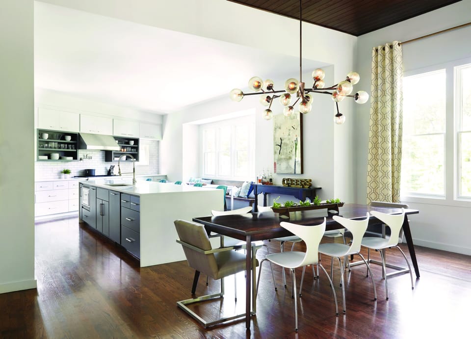 Dining space is open to living & kitchen areas. Formal dining table seats 8.