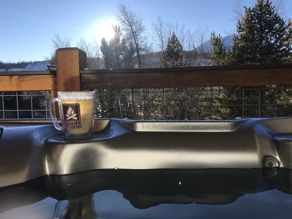 Soaking in the private salt water hot tub - life is good!
