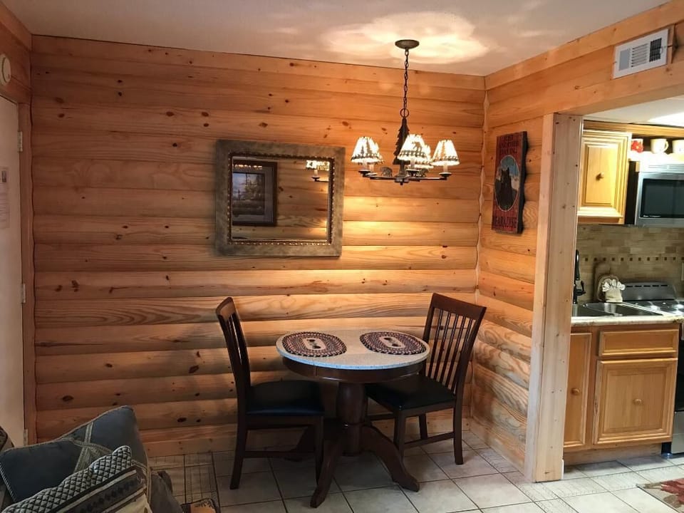 Newly renovated living room with eating area.
