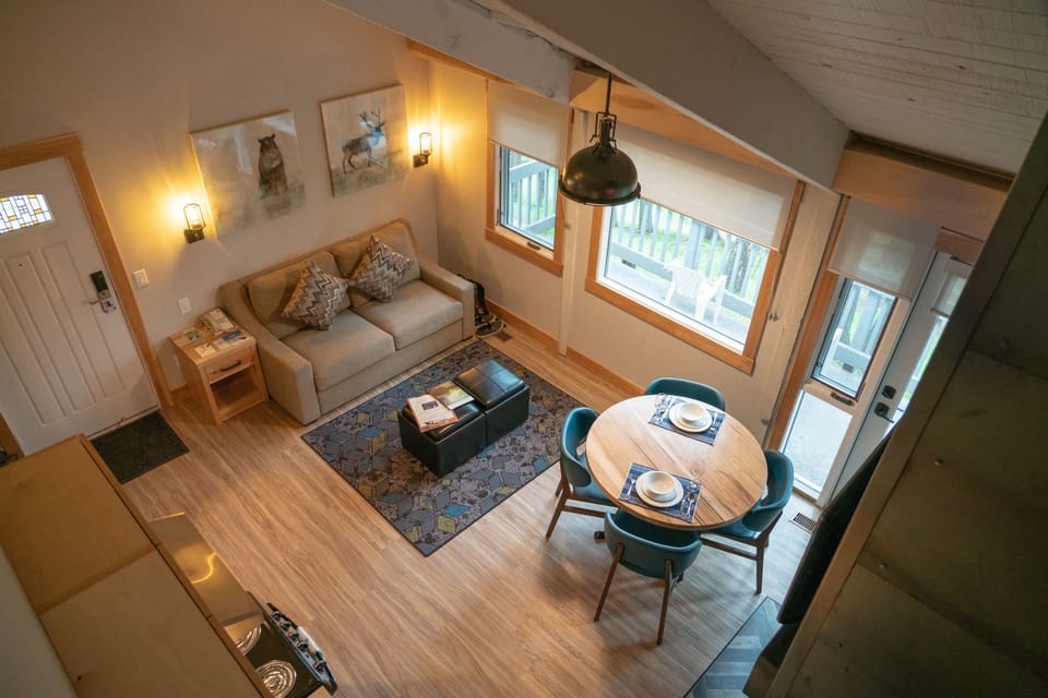 Kick back your feet and relax in the cozy living area.