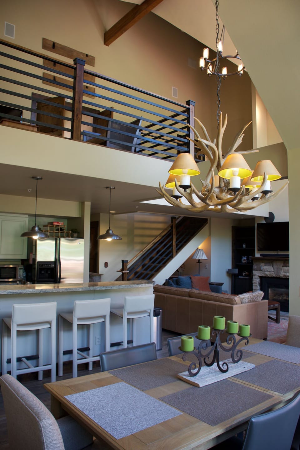 Two levels of living space, with a sleeping loft and the master bedroom upstairs