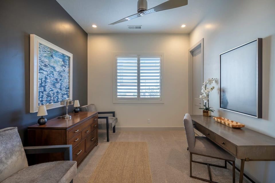 Desk in den provides convenient space for those working remotely