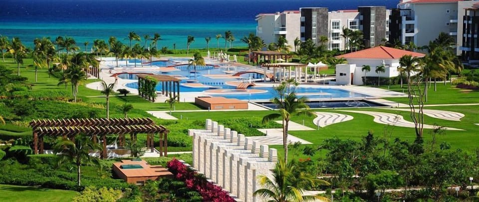 Birds-eye view of our gorgeous Mareazul complex and 10,000 sq ft infinity pool 