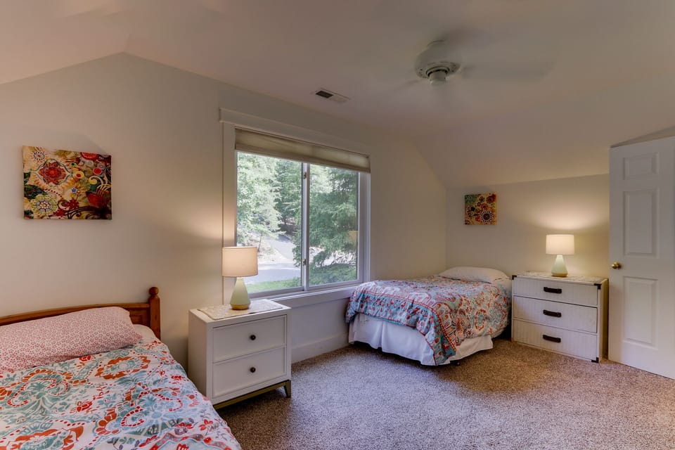 Boho-chic twins are in the second upstairs bedroom.