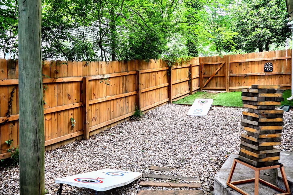 outdoor corn hole, Giant Jenga, Darts provided