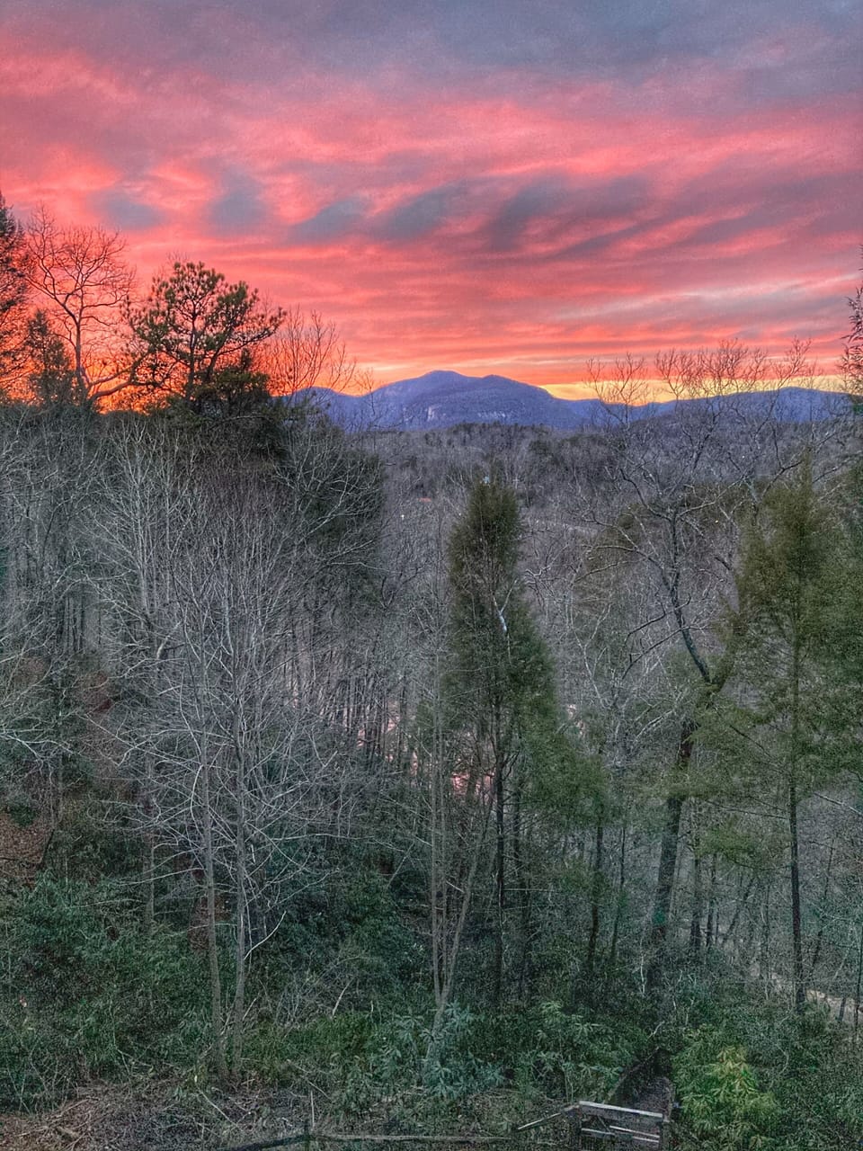 Winter sunset view with river below from the upper deck
