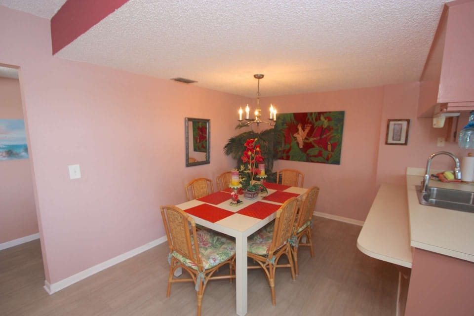 Dining table seats up to six guests