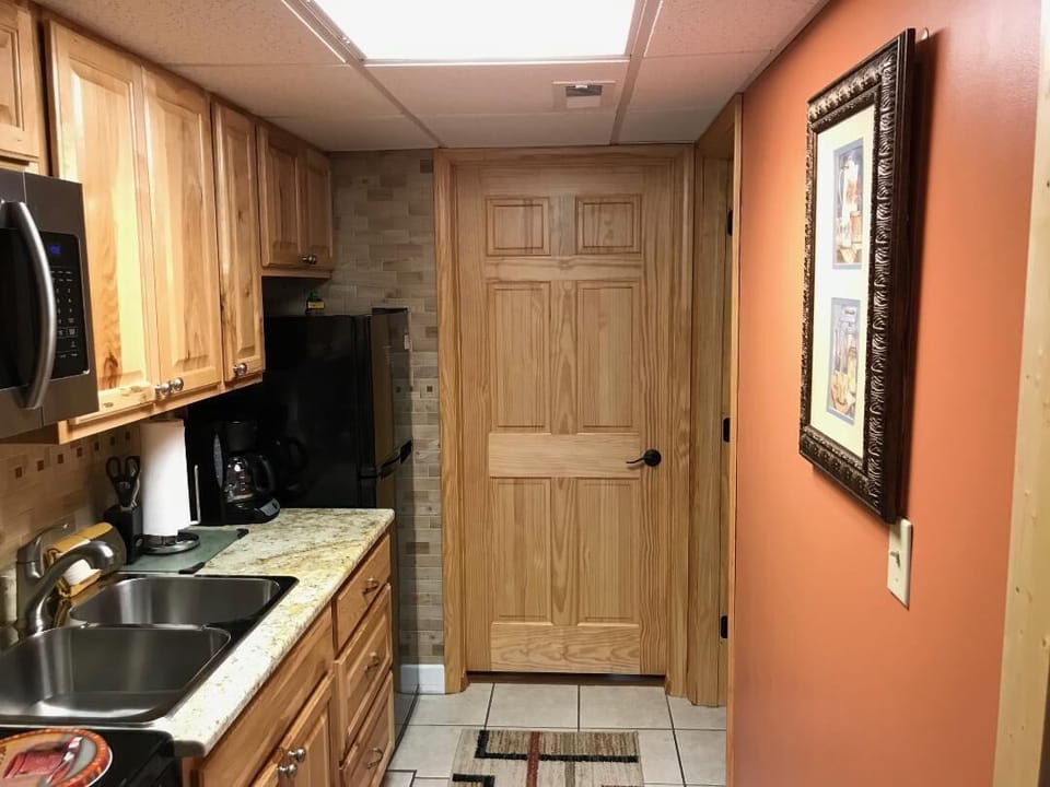 Renovated kitchen with solid pine doors.
