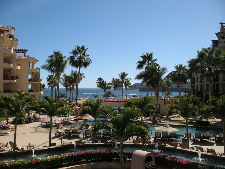 A view of the pool, the Sea of Cortez from the garden area.
