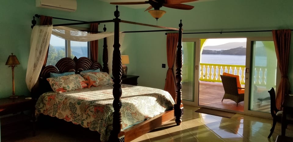 The Ocean Room has an adjoining balcony that overlooks Magens Bay