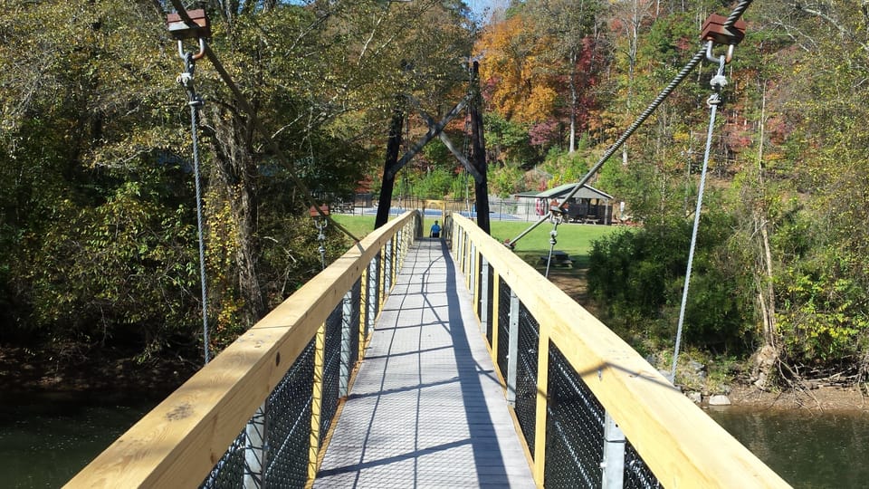 Swinging bridge over the Coosawattee River if you dare!