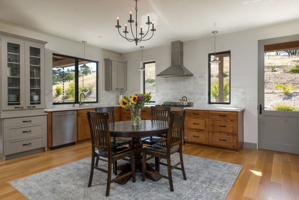 Modern appliances as well as dishes, pots, pans and utensils provided.