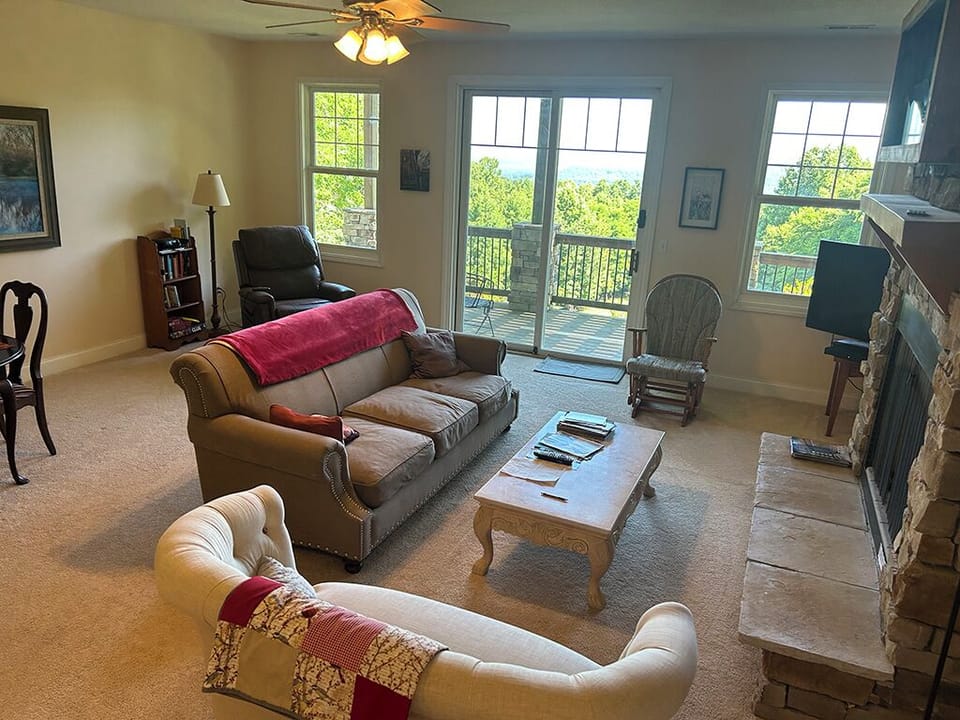 Large living room area with gas fireplace