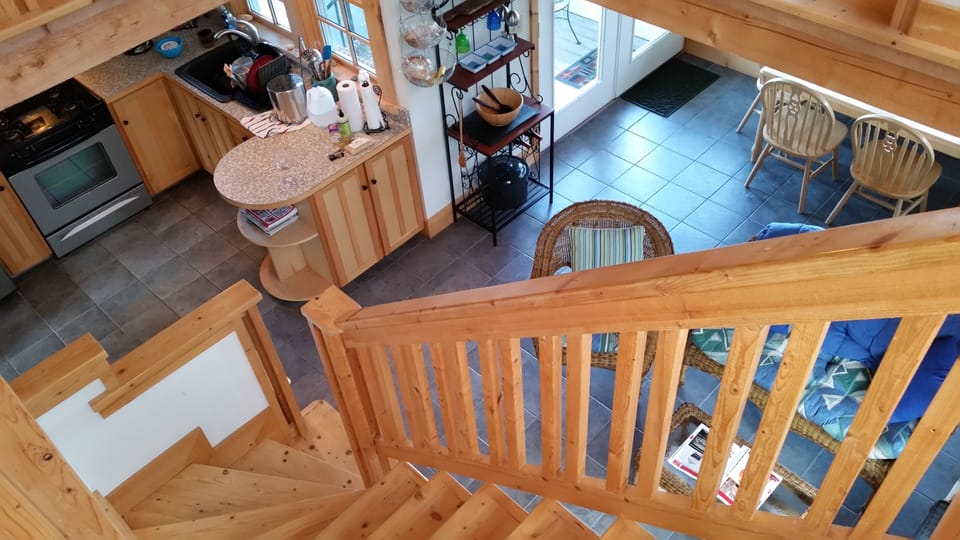 view from top of stairs