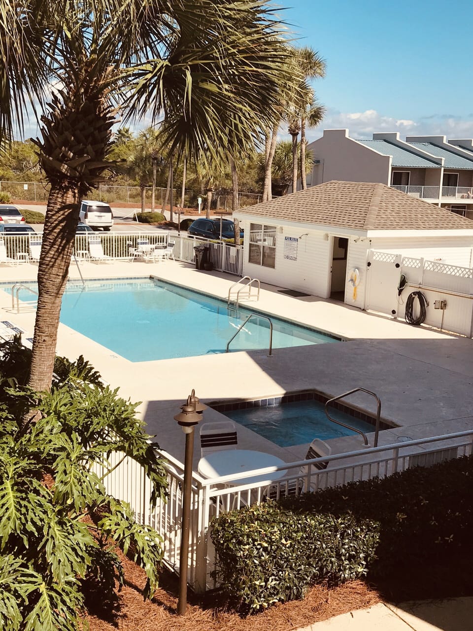 Back pool with hot tub and bathrooms