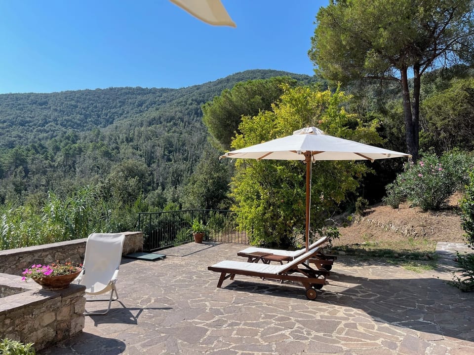 The panoramic terrace over the green Tre acque Valley