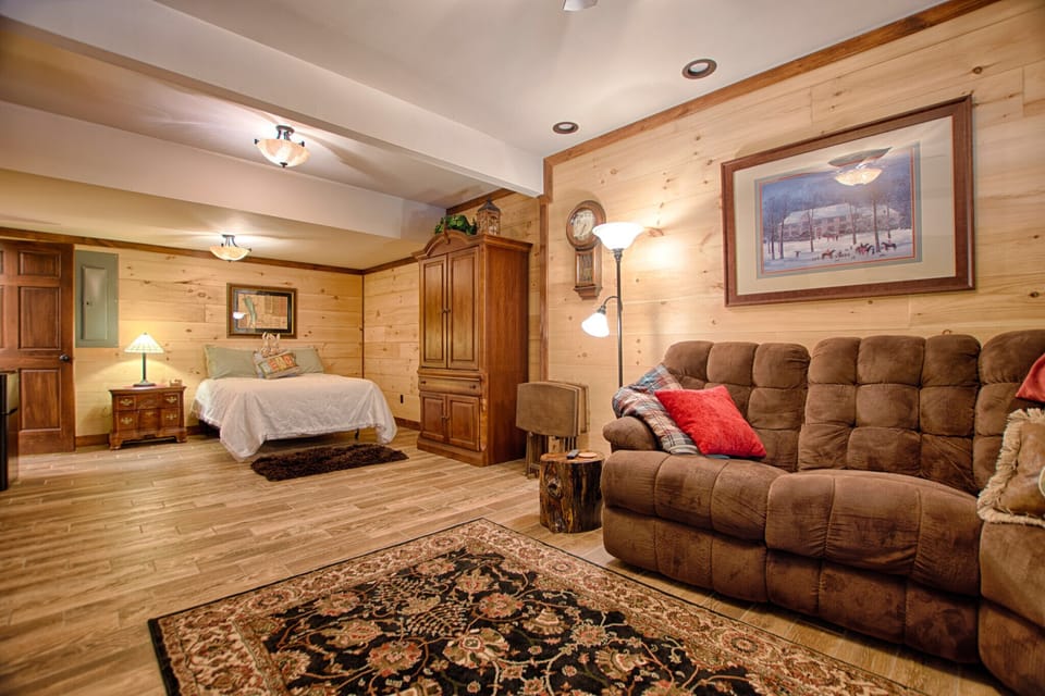 Basement sleeping and tv area 