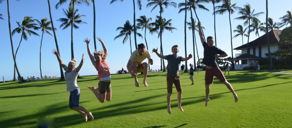 My children on the great lawn coming back from the beach. Kauai happy!