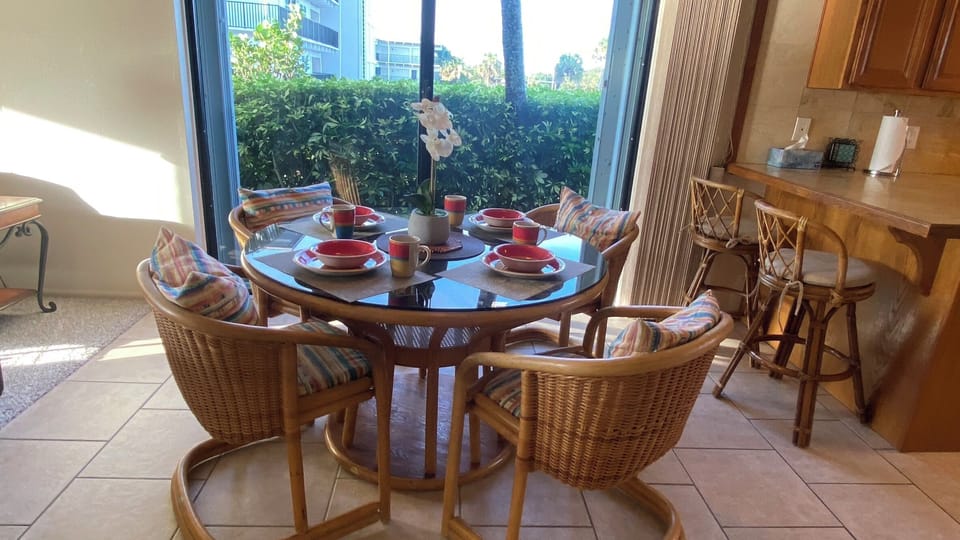 Dining table with garden view 