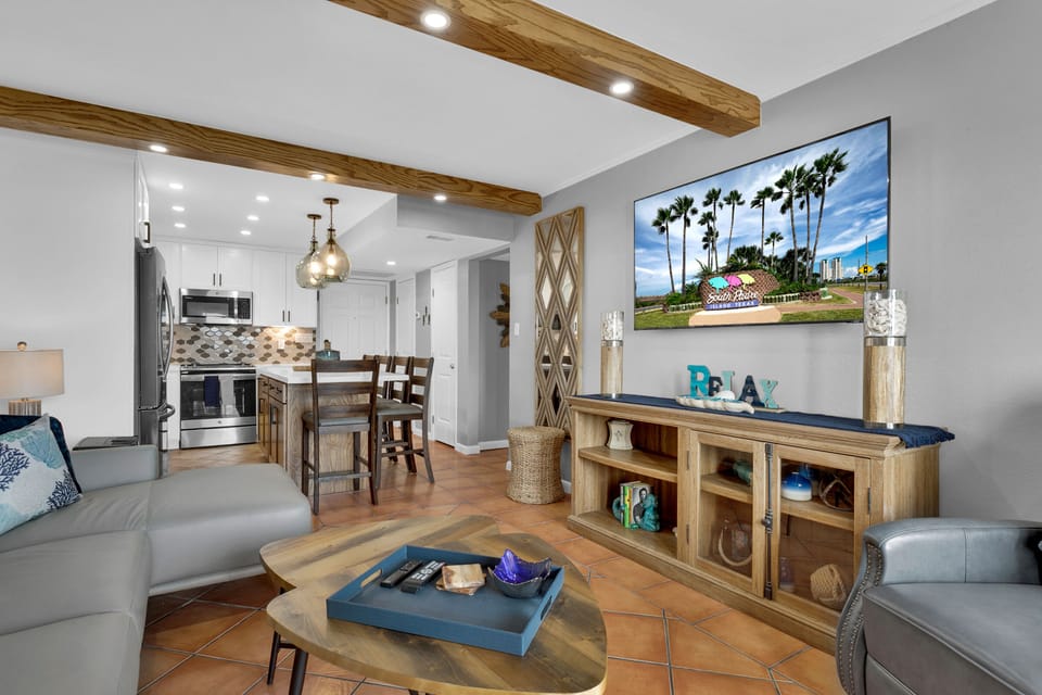 Enjoy watching your favorite program on your 65" apple TV.