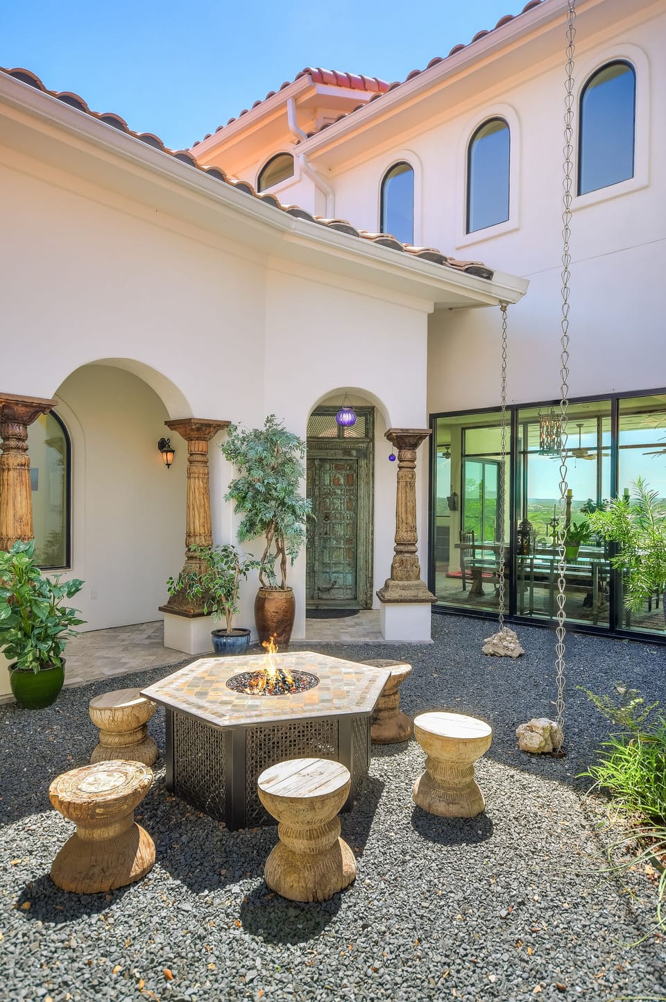 Gather around the fire in this zen rock garden