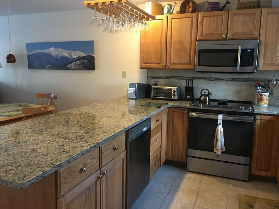 Kitchen granite/stainless steel appliances/ garbage disposal under cab lighing