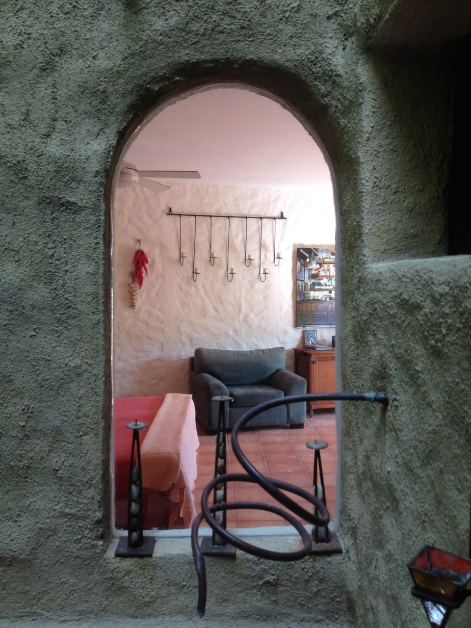 Looking into Upper Level 2 from garden area that leads to bath, artistic detail 