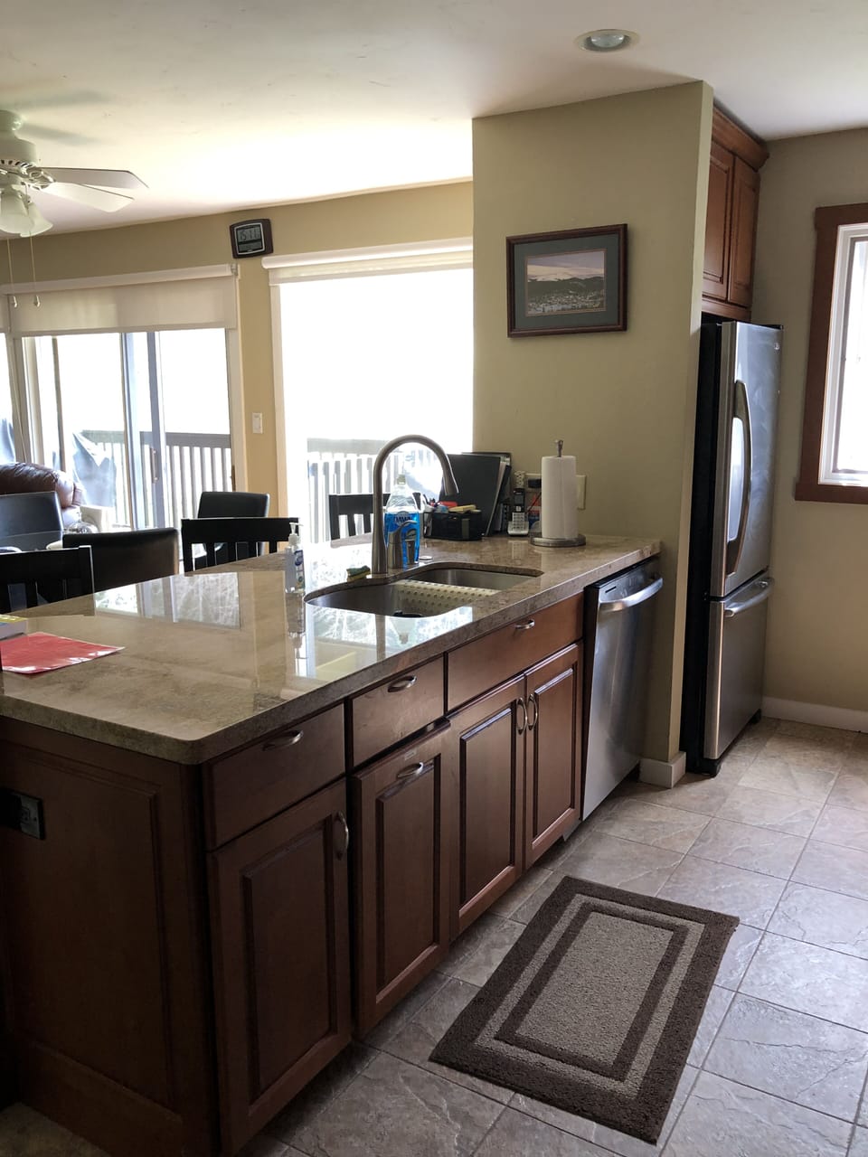 Open kitchen facing dining/living area