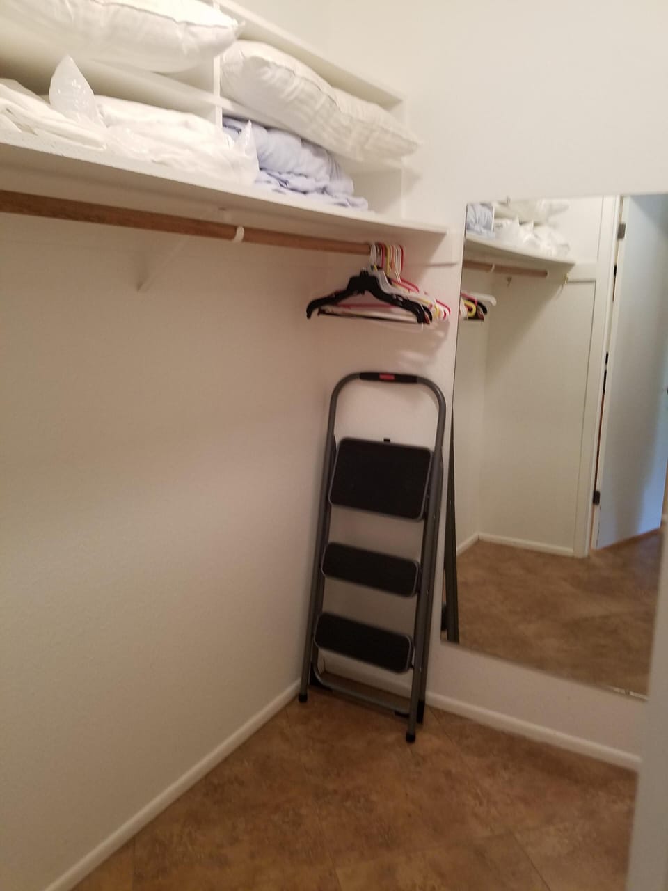 Large walk-in master closet, extra sheets and pillows, iron and ironing board. 