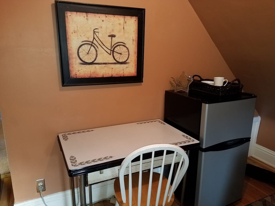 Fridge in uptairs "hang out" room.
