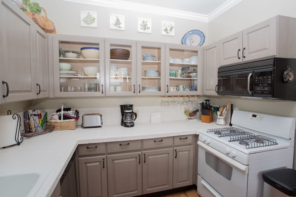 The kitchen is well stocked for cooking.