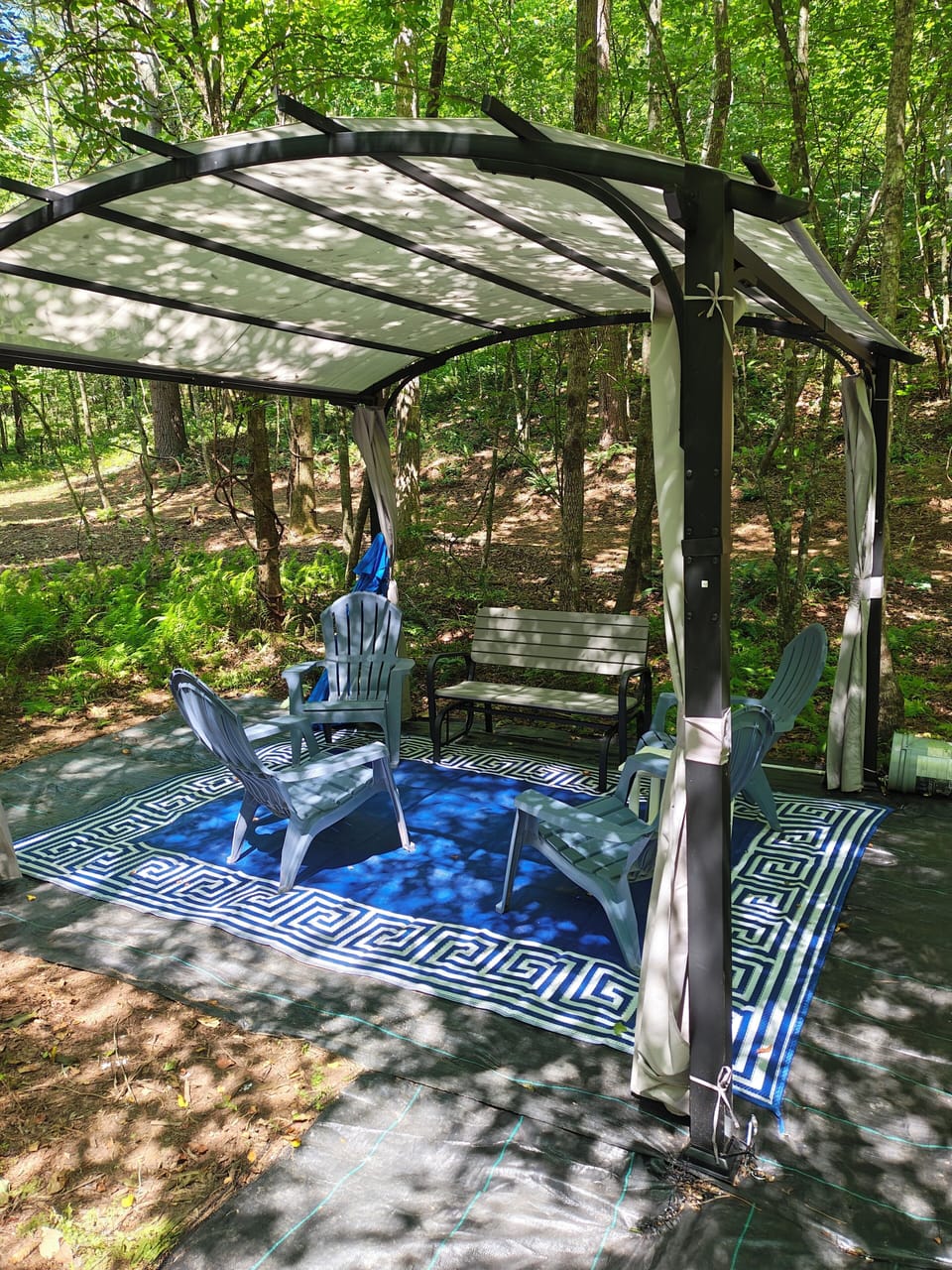 Creek trail to pergola, picnic table and creek play area