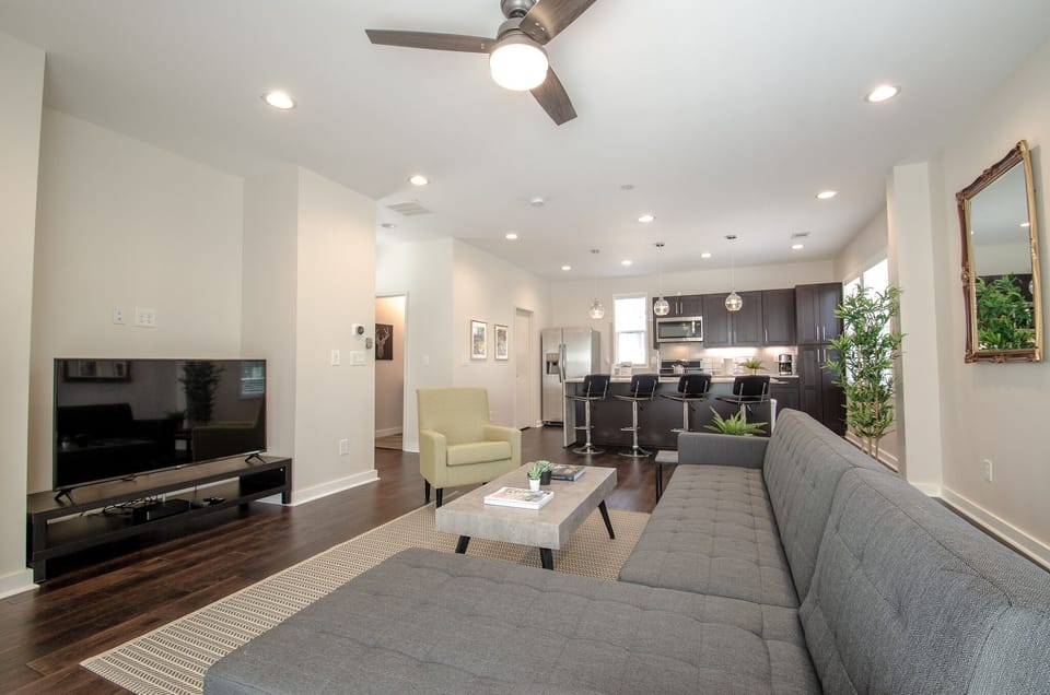 Living area with Smart 55" TV. Basic Cable included. 