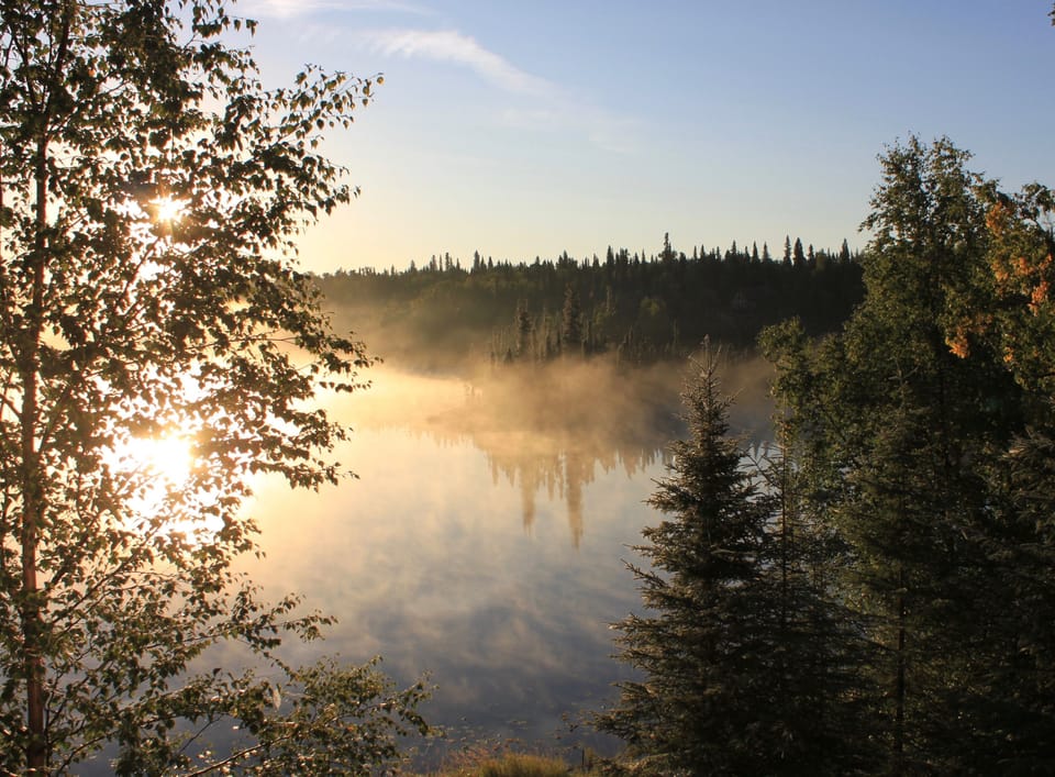A foggy autumn morning seen from the deck