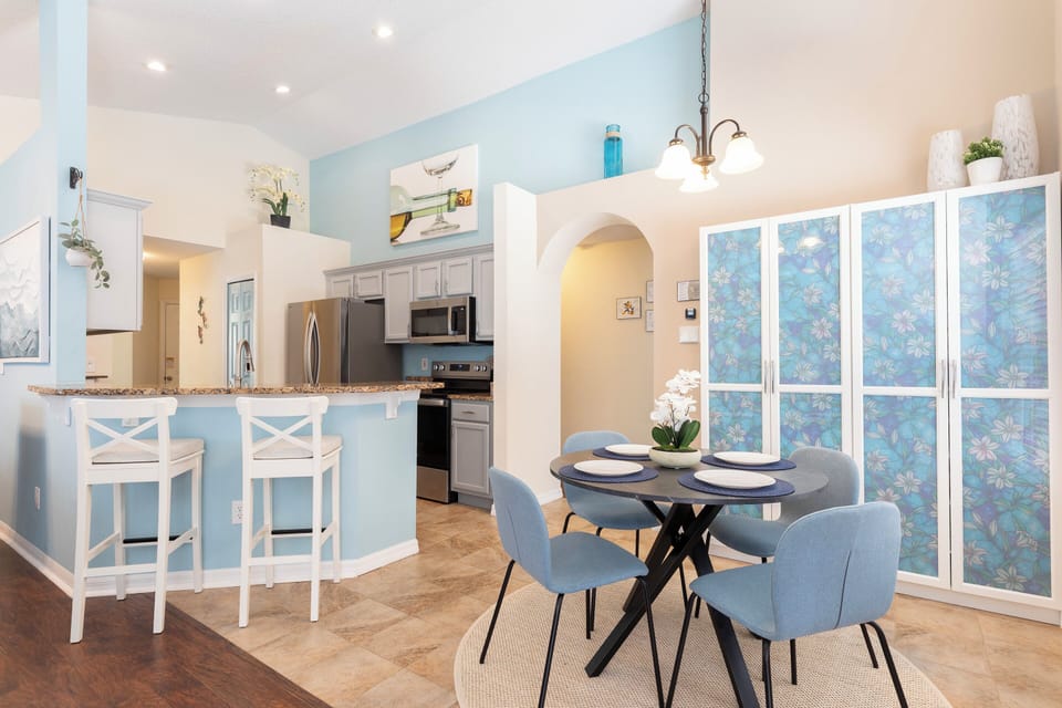 Casual breakfast bar seating  for quick bites.