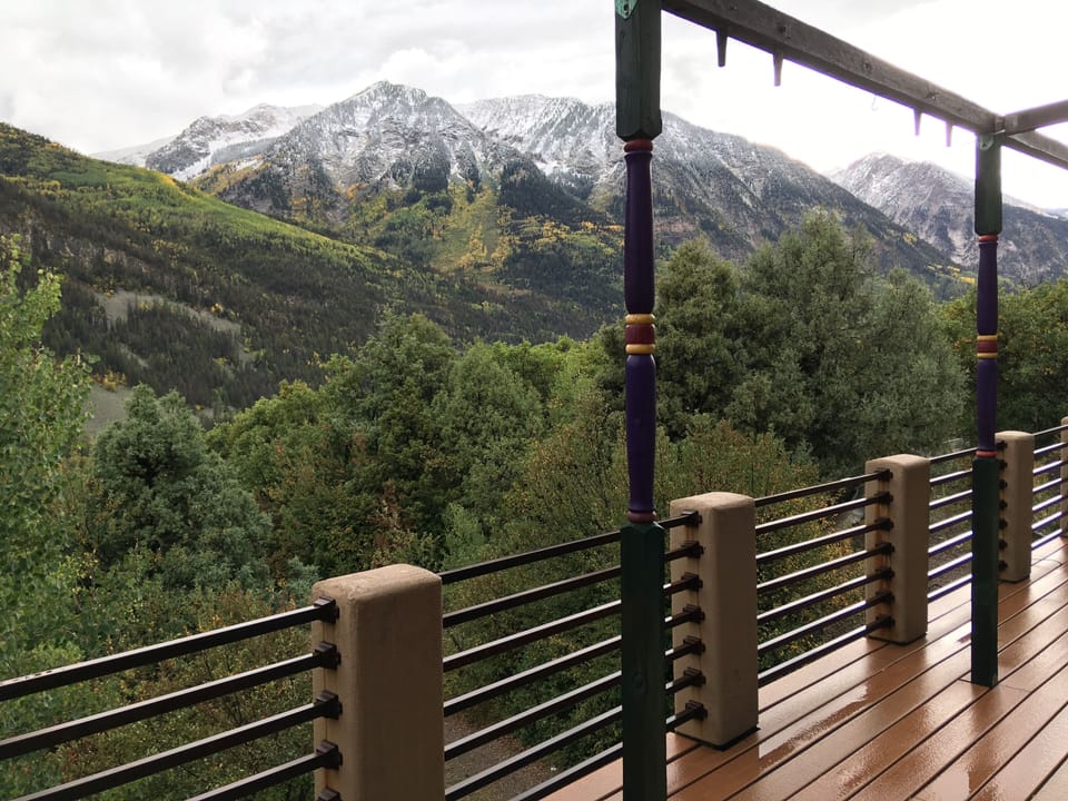Sweeping panoramic view of the mountains from your large, over sized deck