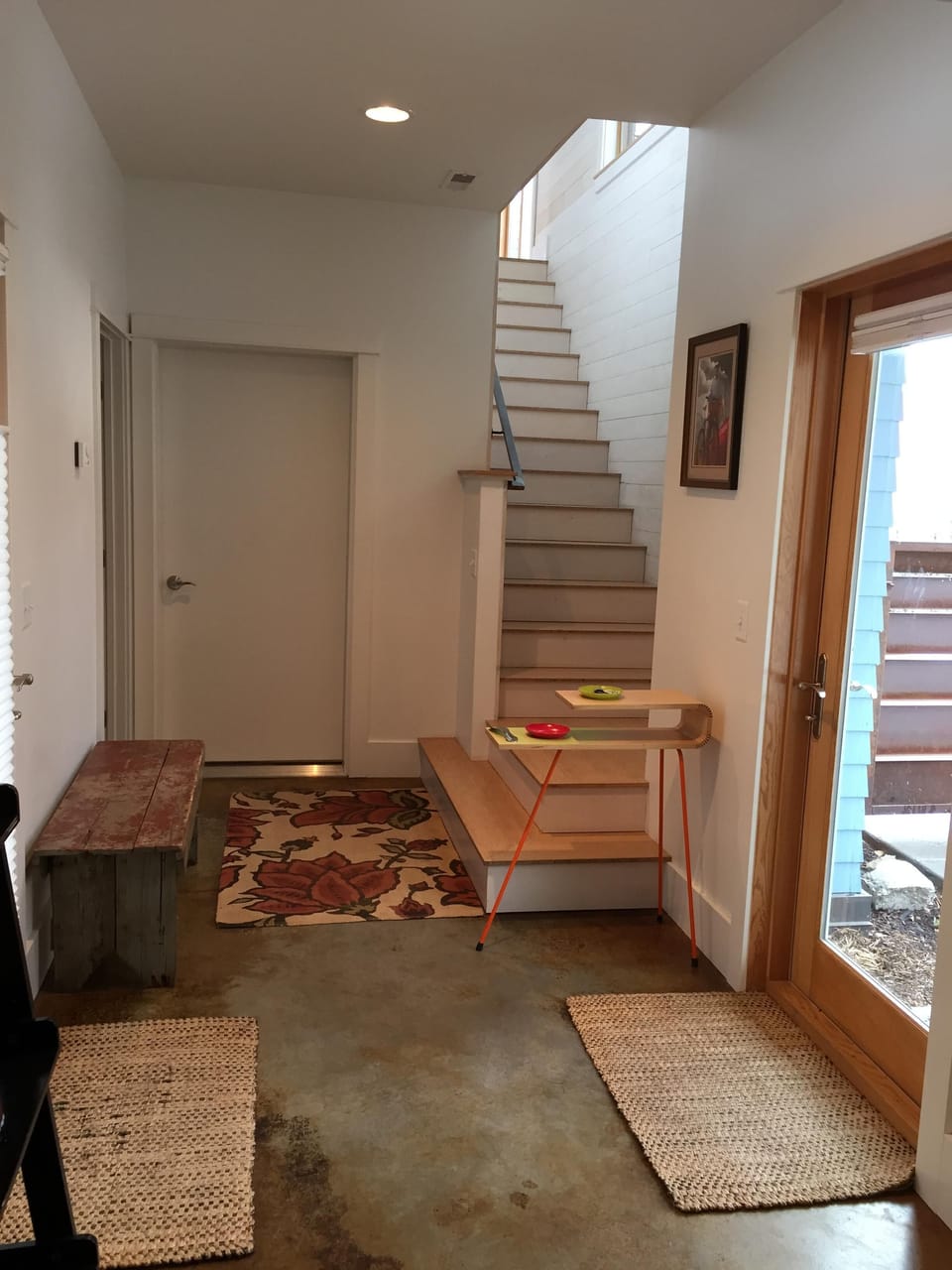 Looking from the d/s bedroom up to the main level.  D/S bathroom is on the L