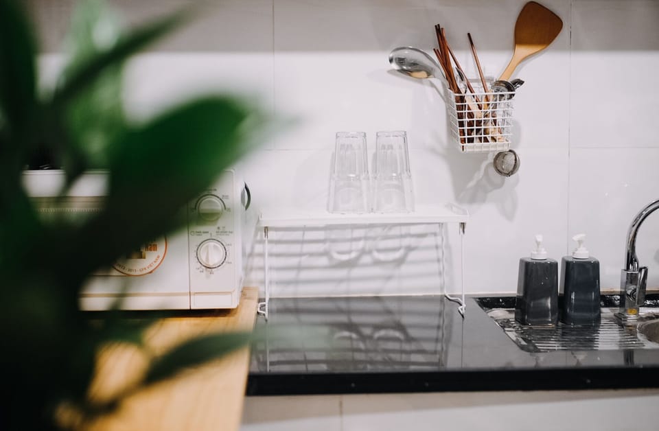 Minimal yet useful equipment being set up for a convenient stay