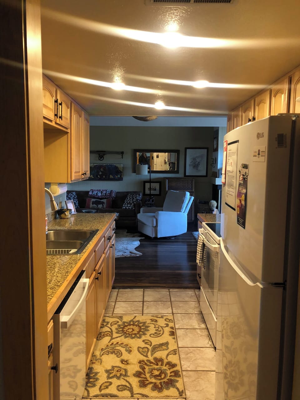 View from door of master bedroom looking towards living room.