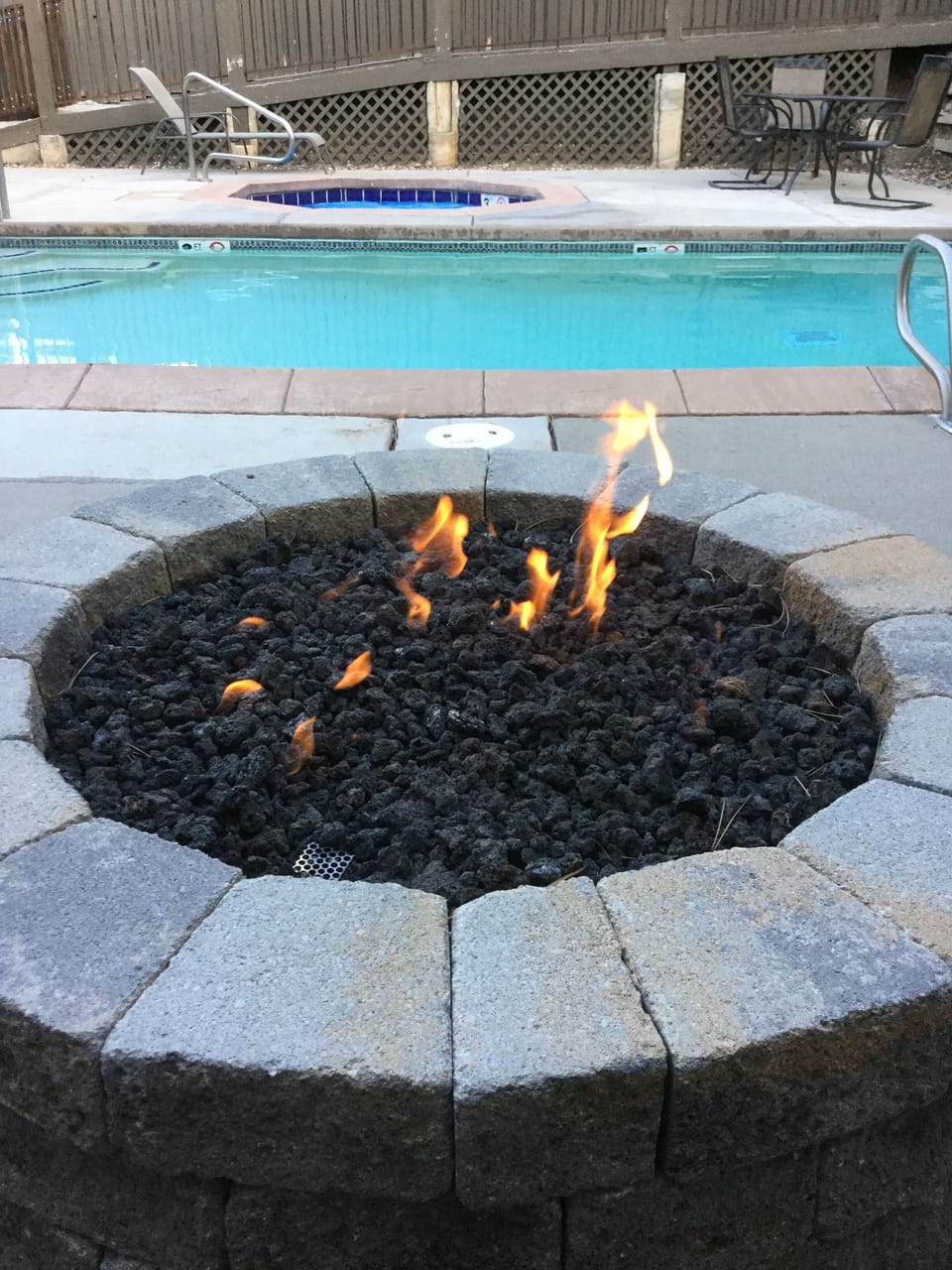 Fire pit in pool area