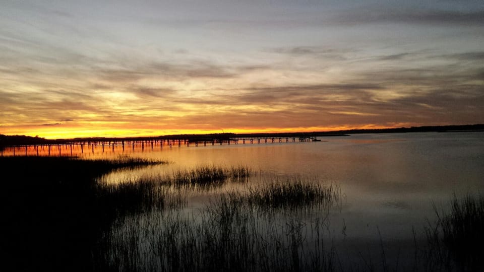 Sunset over the marsh in Folly.