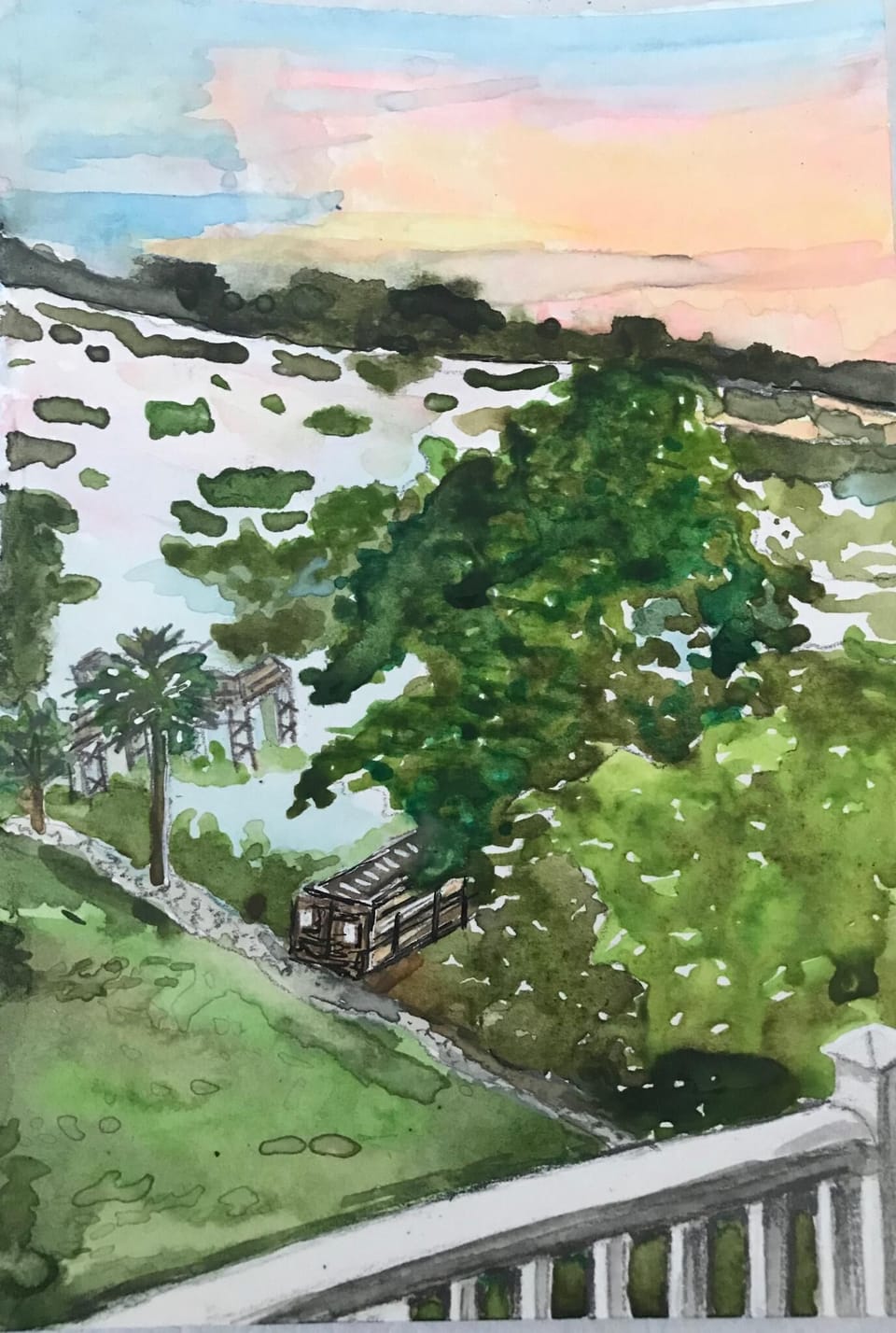 Water color painted by a guest of the view from the balcony during their stay.