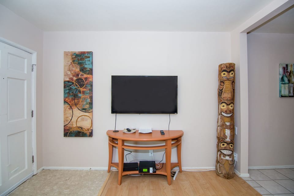 Living room with 50 inch smart TV, Cox cable, WIFI and pull out queen bed