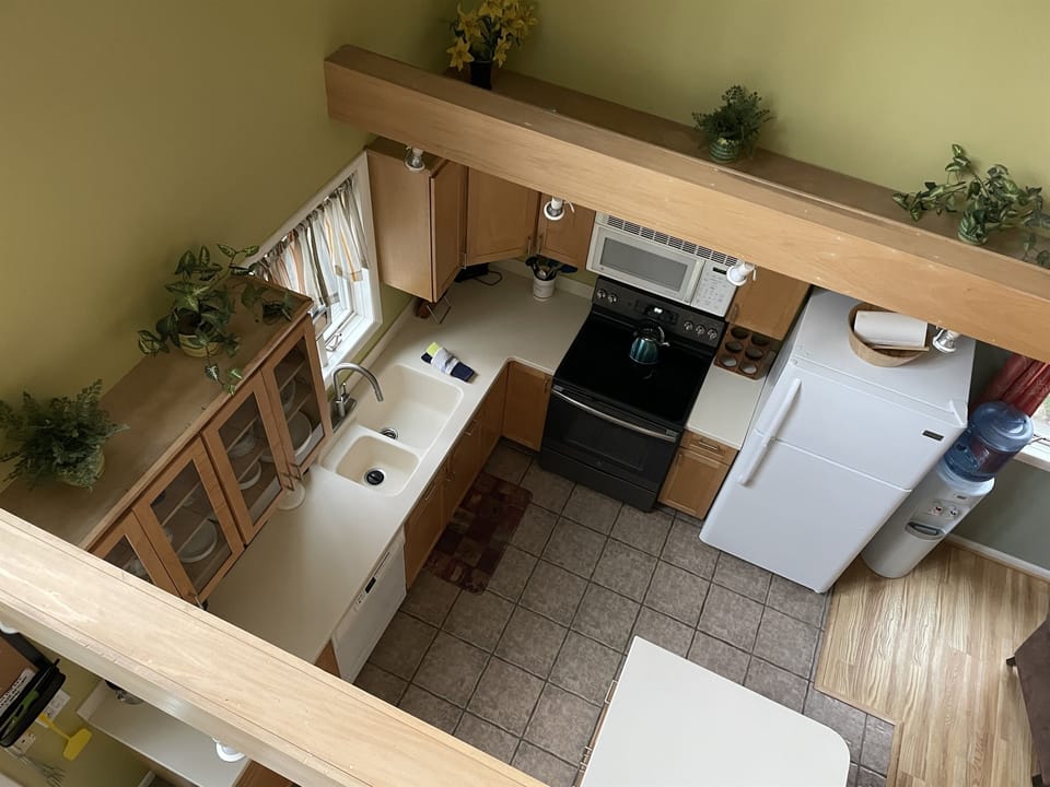 view of kitchen from loft